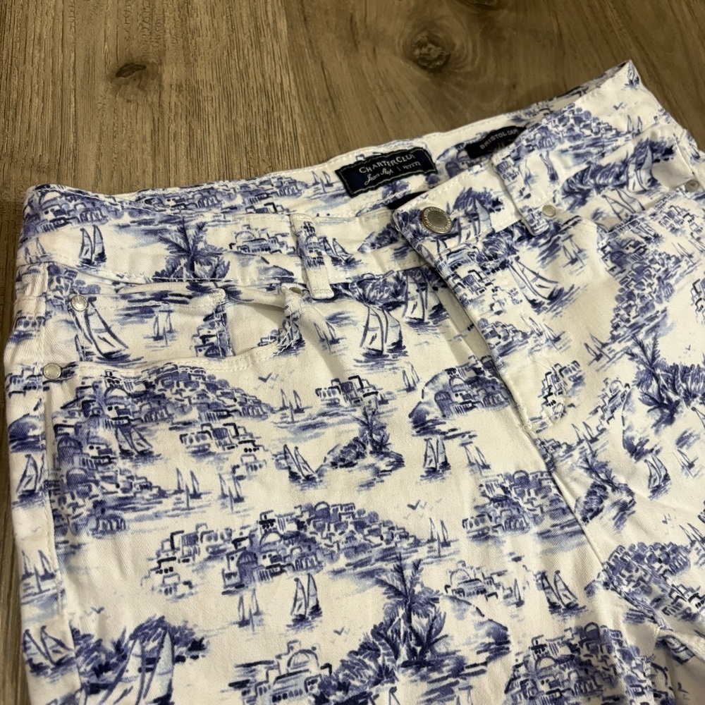 Charter Club Womens Nautical Bristol Capri Pants Jeans Blue White Sz 6P Coastal - Picture 2 of 9